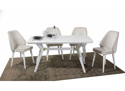 Juego de sillas de comedor de lujo blanco con 4 sillas de acero inoxidable muebles de madera.