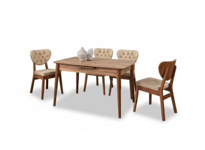 Juego de comedor de lujo en beige con 4 sillas Chesterfield nuevas.