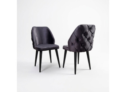Silla de madera acolchada gris Chesterfield con patas negras para comedor