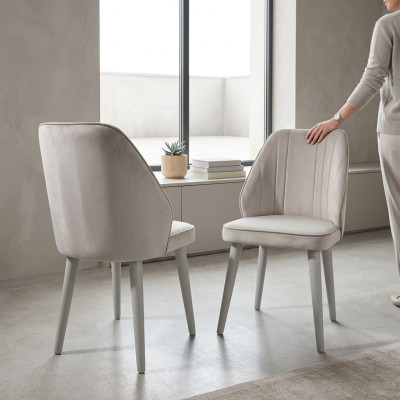 Silla de comedor de lujo de estilo elegante de un solo asiento en blanco