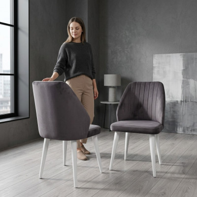Silla de comedor moderna gris de una sola plaza con patas de madera muebles de lujo sillas
