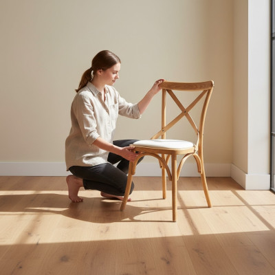 Una silla de madera con un asiento suave y un respaldo redondo para su comedor.