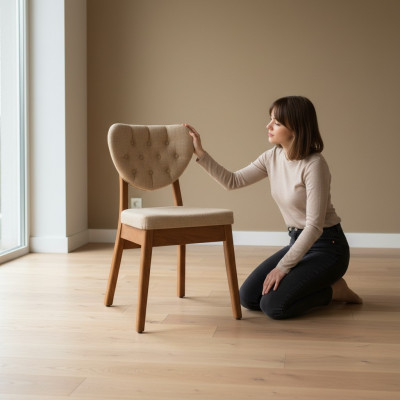 Silla de madera beige, silla Chesterfield, sillas de diseñador, muebles de asiento lujosos.