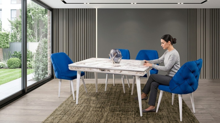 Muebles de comedor 4 sillas de lujo diseñadas azules.