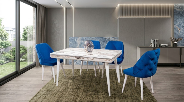 Muebles de comedor 4 sillas de lujo diseñadas azules.