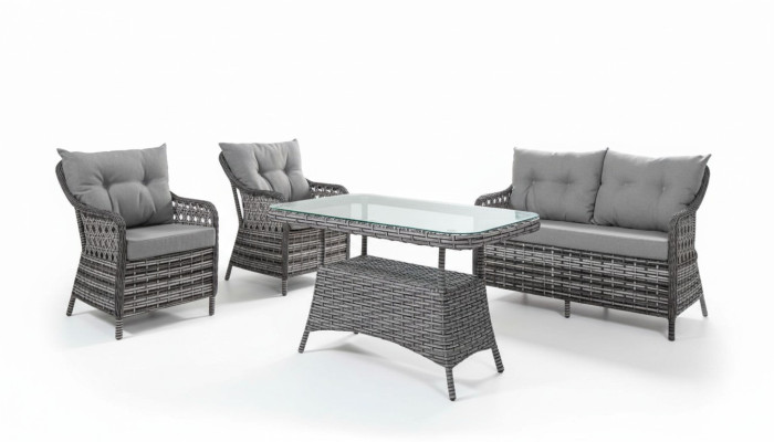 Muebles de jardín modernos Conjunto de sofás de lujo Mesa Taburete Sillón Grupo de asientos