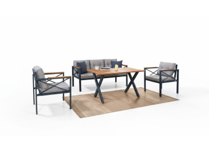Conjunto de muebles de jardín gris moderno: silla, taburete, mesa, porche, set de 4 piezas.