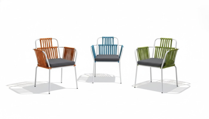 Muebles de comedor modernos, 4 sillas de terraza, muebles de acero inoxidable.