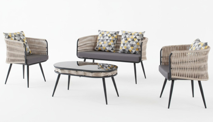 Muebles de jardín Conjunto de sofá Mesa Taburete Sillón Porche Conjunto de asientos de 4 piezas.