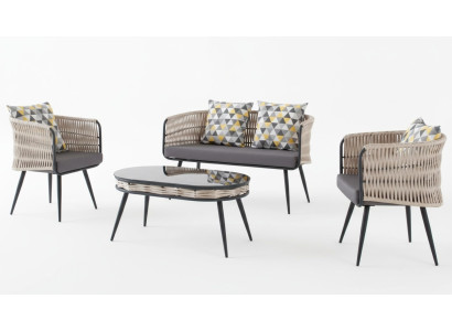 Muebles de jardín Conjunto de sofá Mesa Taburete Sillón Porche Conjunto de asientos de 4 piezas.