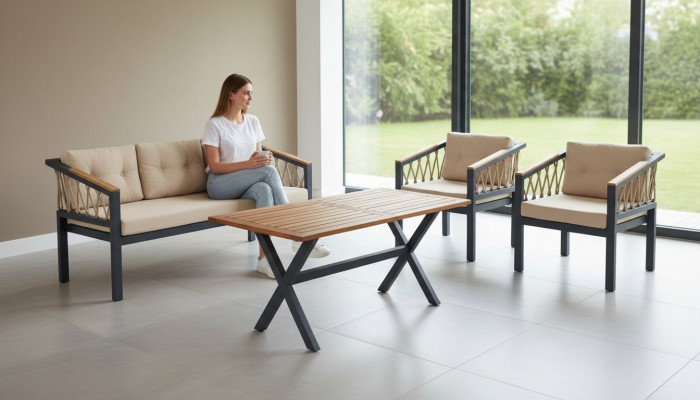 Muebles de jardín, conjunto de sofá, asientos para terraza, mesa, sofá, sofá de 4 piezas.