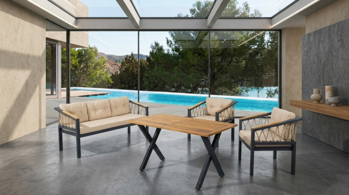 Muebles de jardín, conjunto de sofá, asientos para terraza, mesa, sofá, sofá de 4 piezas.