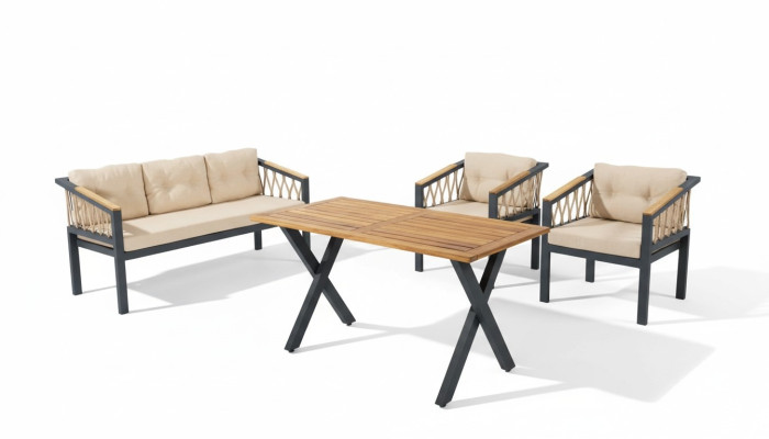 Muebles de jardín, conjunto de sofá, asientos para terraza, mesa, sofá, sofá de 4 piezas.
