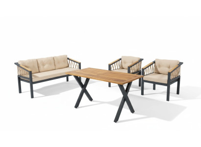 Muebles de jardín, conjunto de sofá, asientos para terraza, mesa, sofá, sofá de 4 piezas.