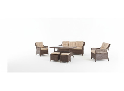 Muebles de jardín, conjunto de sofá, mesa, sillón, grupo de asientos, porche, taburete, juego de 6 piezas.