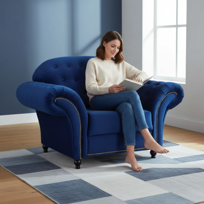Silla azul Chesterfield de una plaza Sofá azul Sillón azul.