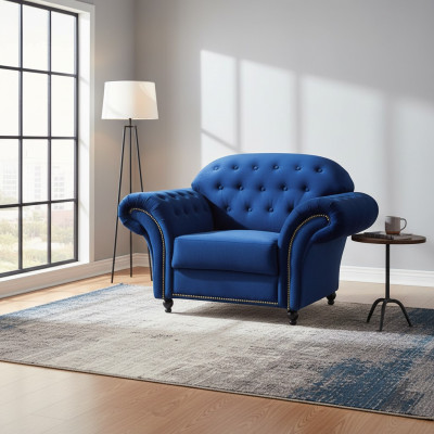 Silla azul Chesterfield de una plaza Sofá azul Sillón azul.