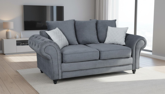 Sofá Chesterfield gris tapizado en tela muebles de dos plazas.