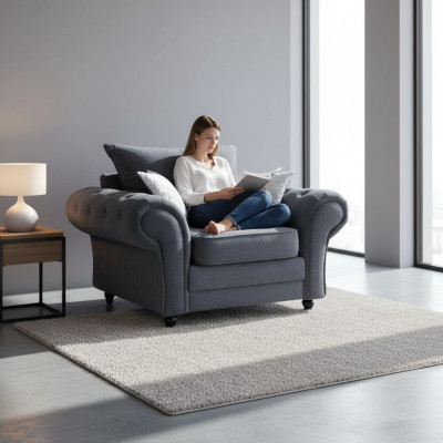 Sillón de televisión Chesterfield individual sofá tapizado de terciopelo.