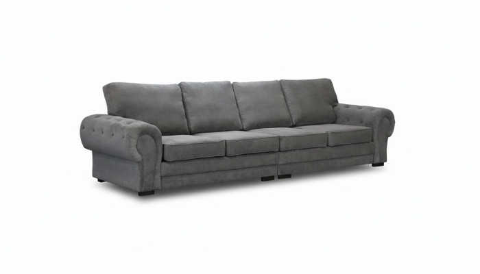 Sofá clásico de cuatro plazas Tapizado de muebles en gris Cómodo sofá de tela