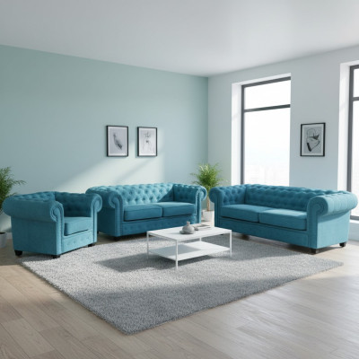 Conjunto de sofás Chesterfield Muebles tapizados Juego de 3+2+1 turquesa