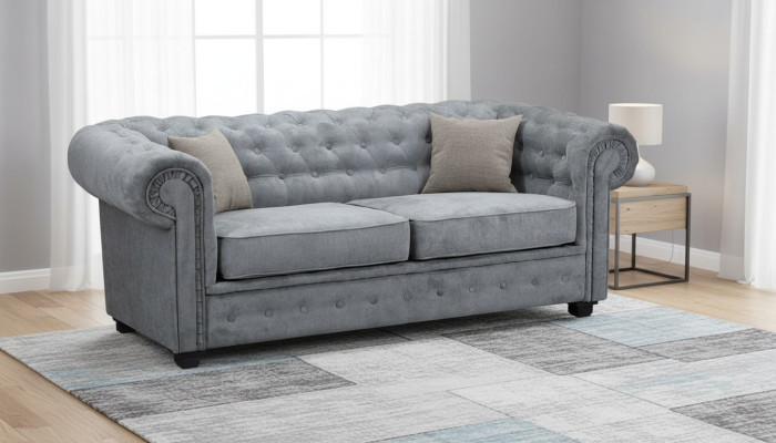 Sofá Chesterfield gris tapizado muebles de dos plazas sofás tela textil