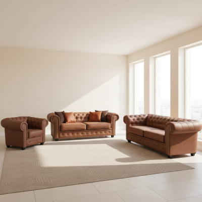 Sofá Chesterfield 3+2+1 Sala de estar Muebles Conjunto de sofás Tela Textil