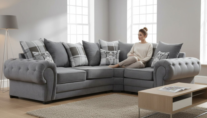 Sofá esquinero de estilo italiano Diseño cómodo Sofá Tapicería Textil Sala de estar Tela