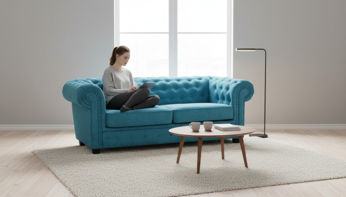 Sofá 2 plazas diseño tapizado turquesa tela comodidad de asiento sofá nuevo