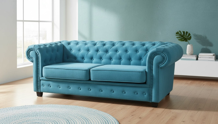 Sofá 2 plazas diseño tapizado turquesa tela comodidad de asiento sofá nuevo