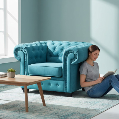 Sillón de lujo, sillón cómodo, estilo italiano, sala de estar Chesterfield.