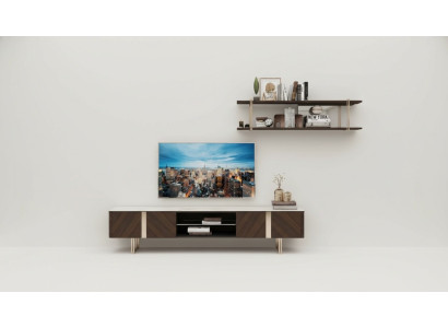 Moderna pared de sala de estar estante de armario estantes para TV marrón.