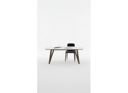 Mesa de cocina de nogal natural, muebles de comedor en estilo moderno de lujo.
