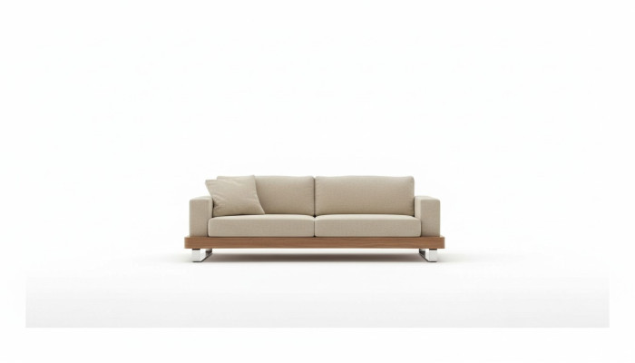 Sofá moderno de tres plazas, conjunto de sala de estar, sofá tapizado con estructura de madera.
