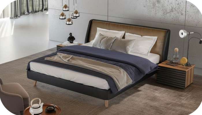 Dormitorio Set Cama 2x mesita de noche Muebles completos Camas Nogal natural