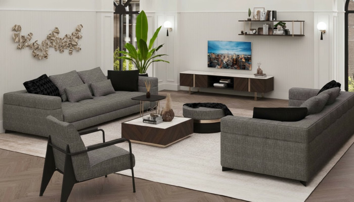 Sofá gris conjunto de tres plazas de dos plazas silla conjunto de sala de estar nuevo.