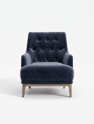 Sillón Chesterfield exclusivo azul para sala de estar, de un solo asiento, con armazón de madera.