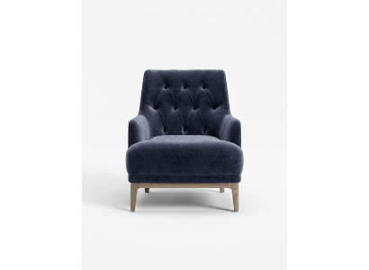 Sillón Chesterfield exclusivo azul para sala de estar, de un solo asiento, con armazón de madera.