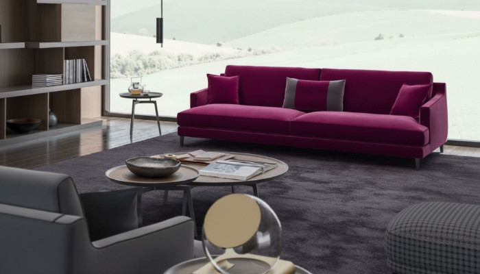 Rosa sofá moderno de tres plazas, sofás de salón, muebles de estilo de lujo.
