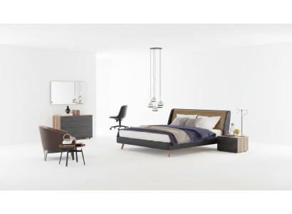 Tocador de nogal natural - Espejo de yuta mate Dormitorio moderno.