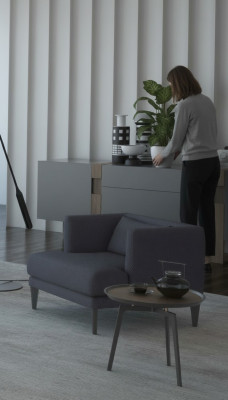 Sillón de lujo gris de un solo asiento del diseñador, sillón de descanso, sillón moderno de orejas.