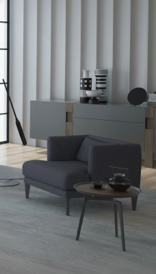 Sillón de lujo gris de un solo asiento del diseñador, sillón de descanso, sillón moderno de orejas.