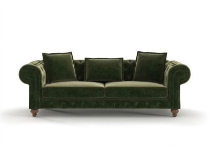 Verde Chesterfield tela sofá de lujo de tres plazas Estilo de sofá de la sala de estar