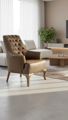 Sillón Chesterfield marrón de una plaza muebles de salón modernos sillón de lujo. 