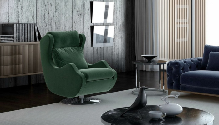 Sillón verde muebles de sala de estar individual Elegante sillón tipo cóctel moderno