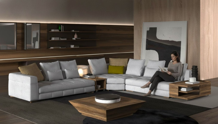 Conjunto de sofás de esquina blancos Sofá de tela Sofás de lujo en forma de L Conjunto nuevo