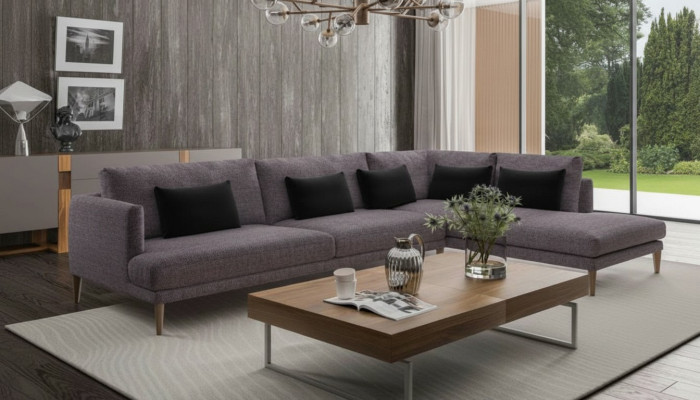Conjunto de sofás en forma de L, textiles, muebles modernos para el hogar.