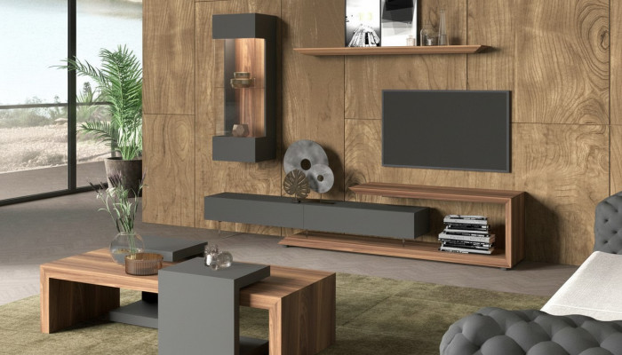 Armario de pared Panel de pared Armario lateral Nogal natural - Antracita mate