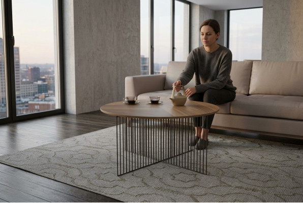 Mesa de centro moderna de sala de estar madera maciza muebles de lujo mesas auxiliares marrón.