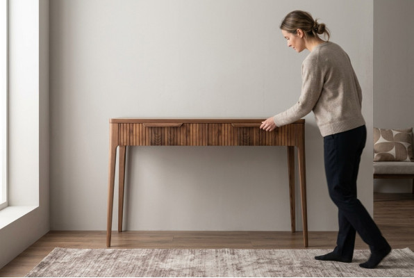 Mesa de consola de madera de nogal natural - mármol negro Toros